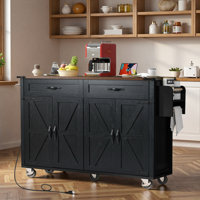 Farmhouse Kitchen Island With Power Outlet, Drop Leaf, Spice Rack, Drawers, And Wheels by Gracie Oaks