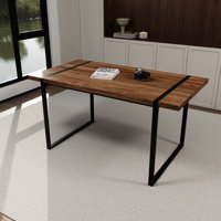 Rectangular 59" Table - Modern Design, Metal Frame, Accommodates 4-6 People, Easy To Assemble Dining Black Stain , Fits Persons, Assembly by 17 Stories