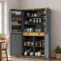 Kitchen Pantry With 2 Build-in Drawers, 2 Adjustable Shelves, 8 Door Shelves And 1 Storage Cabinet by Lark Manor