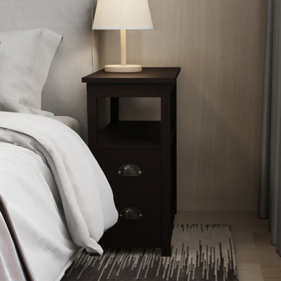 End Table Narrow Nightstand With Two Drawers And Open Shelf by Lark Manor