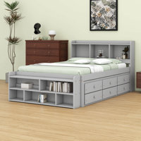 Full Bed With Bookcase Headboard – Under-Bed Storage Drawers & Bed End Storage Case Included by Lark Manor