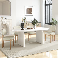 Mid Century Wooden Oval Pedestal Dining Table Sets by Latitude Run