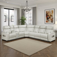 Annitra 128" Modern & Contemporary 3-Piece Faux Leather Power Sectional Sofa with Ultimate Drop-Down Console, Wireless Charging and Dual Power Reclini by Brayden Studio