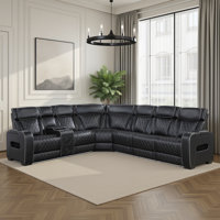 Annitra 128" Modern & Contemporary 3-Piece Faux Leather Power Sectional Sofa with Ultimate Drop-Down Console, Wireless Charging and Dual Power Reclini by Brayden Studio