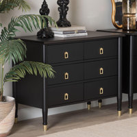 Baxton Studio Tamra Black Wood Chest With Drawers - Bedroom Storage Unit With Metallic Accents, 6-Drawer Modern Transitional Bedroom Storage Solution by Latitude Run