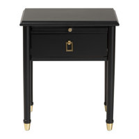 Baxton Studio Tamra Black Wood Nightstand With Pullout Shelf - Modern Transitional Bedside Table With Metallic Accents by Latitude Run