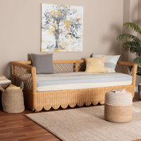 Bali & Pari Teresa Natural Rattan Daybed - Handwoven Sofa Bed Frame With Scalloped Edge And Open Lattice Back And Side, Coastal Boho Style Lounge Seat by Dakota Fields