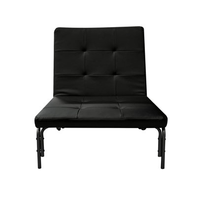 Black Adjustable Futon Chair That Transforms To A Foldable Bed, Pu Cushioned For Comfort, Metal Frame And Caster Wheels, 220lbs Load Limit, Mode Bed F by Latitude Run