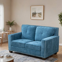 57" Modern Loveseat Sofa With Nailhead Trim And Square Arms by Lark Manor