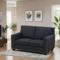 57" Modern Loveseat Sofa With Nailhead Trim And Square Arms by Lark Manor