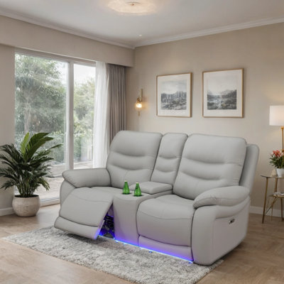 77" Modern Power Reclining Loveseat With LED Lights And Center Console – Light Gray by Ivy Bronx