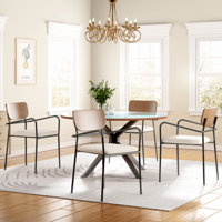 Modern Upholstered Dining Chair With Curved Wood Back, Armrest And Metal Base (Set Of 4) by 17 Stories