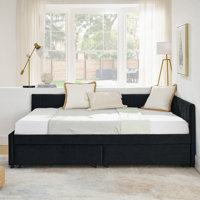 Full Size Upholstered Daybed With Velvet Material And Two Drawers, Comfortable , Modern For Living Room Size, Velvet, Daybed, , Mid - Century Modern, by Latitude Run