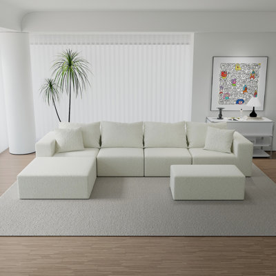4 Seat Modular Sectional For Living Room, Cloud Couch With Oversized Chaise And 2 , 100% New Foam, Shrink , Pilling Smooth Skin Foam Couches Stain Ski by Latitude Run