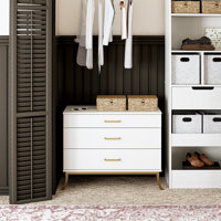 Portishead Small 3-Drawer Dresser with Bar Pull Handles, White & Gold
