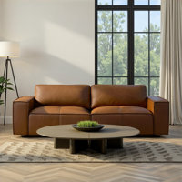 Cramer 93" Modern Leather Sofa In Anthracite Gray Or Ochre With Track Arms