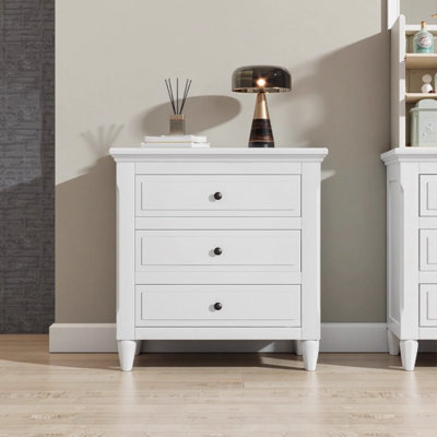 28" Modern White Nightstand with 3 Drawers - Smooth Gliding Rails, Metal Handles & Rubber Wood Legs for Bedroom, Living Room & Office by Lark Manor