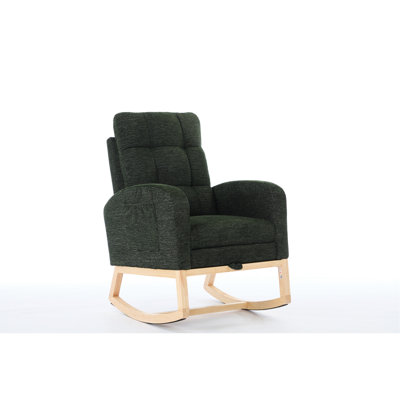 Relaxing Rocking Chair With Solid Plywood Frame, Soft Sponge, And Side Pocket Storage High - Quality Blend Fabric, Non Slip Base