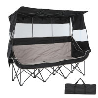 3-Person Camping Chair with Canopy, Oversized Folding Outdoor Loveseat with Cup Holders, Cooler Bag & Sun Shade by Hokku Designs