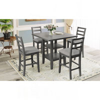 5-Piece Wooden Counter Height Dining Set With Padded Chairs And Storage Shelving (Gray) by Lark Manor