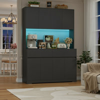 Aybike 🌈💡 70.9"H X 47.2"W 8-Door Pantry Cabinet with Adjustable RGB LED Lights and Charging Station, Modern Food Pantry with Adjustable Shelves & So by Latitude Run