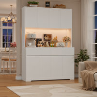 Aybike 🌈💡 70.9"H X 47.2"W 8-Door Pantry Cabinet with Adjustable RGB LED Lights and Charging Station, Modern Food Pantry with Adjustable Shelves & So