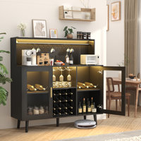 Wine Bar Cabinet With Led Lights, Coffee Bar For Liquor, Alcohol Cabinet W/Glass Rack And Removable Wine Racks, Home Bar Buffet Cabinet W/Storage For by Wrought Studio