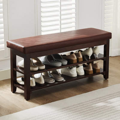 40" Solid Wood Shoe Bench with Cushion, 2-Tier Entryway Storage Bench by Ebern Designs