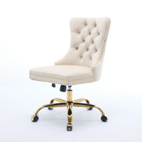 Furniture Office Chair,Modern Velvet Upholstered Tufted Button Office Chair with Golden Metal Base,Adjustable Desk Chair Swivel Office Chair (Pink) by Mercer41