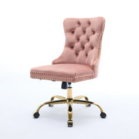 Furniture Office Chair,Modern Velvet Upholstered Tufted Button Office Chair with Golden Metal Base,Adjustable Desk Chair Swivel Office Chair (Pink)