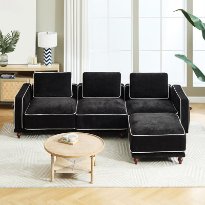 Modular Sectional Sofa with Removable Covers, Chenille Fabric and Solid Wood Frame for Living Room by Latitude Run