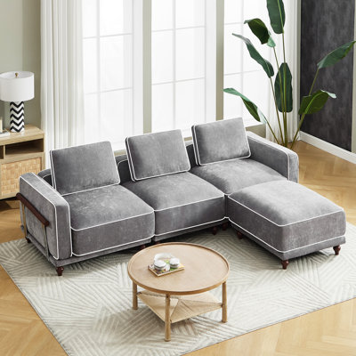 Modular Sectional Sofa with Removable Covers, Chenille Fabric and Solid Wood Frame for Living Room by Latitude Run