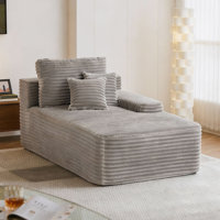 Upholstered Faux Rabbit Fur Flannel Modular Chaise Lounge with Pillows No Assembly Required by Mercer41