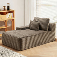 Upholstered Faux Rabbit Fur Flannel Modular Chaise Lounge with Pillows No Assembly Required by Mercer41