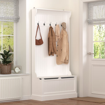 Entryway Bench With Standing Coat Rack, Hall Tree With Shoe Storage Bench, Entryway Organizer With 5 Hooks by Winston Porter