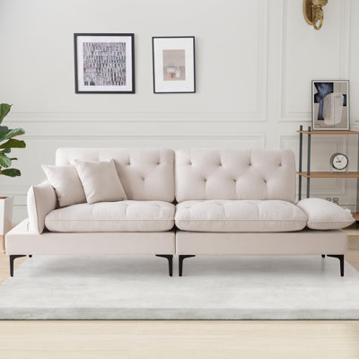 Chenille Loveseat Sofa For Living Room, Oversized 2 Seater, Adjustable Pillow Armrest, Tufted Backrest, 2 Seat Cushion Modern Fabric Couches W/iron Le
