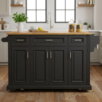 54" Large Traditional Kitchen Island With Rubber Wood Drop Leaf, 4 Doors And 3 Drawers by Red Barrel Studio