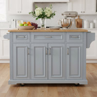 54" Large Traditional Kitchen Island With Rubber Wood Drop Leaf, 4 Doors And 3 Drawers by Red Barrel Studio