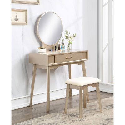 Maly Contemporary Wood Vanity And Stool Set by Ebern Designs