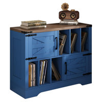 39in Large Vinyl Record Storage, Farmhouse Wood Turntable Record Player Stand with Storage Cabinet and 2 Barn Doors for Living Room Bedroom by Ophelia & Co.