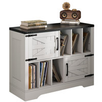 39in Large Vinyl Record Storage, Farmhouse Wood Turntable Record Player Stand with Storage Cabinet and 2 Barn Doors for Living Room Bedroom by Ophelia & Co.