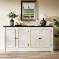 63" Sideboard Buffet With 4 Dual-X Barn Doors, Storage Cabinets With Adjustable Shelves For Kitchen, Dinning Room by Ophelia & Co.