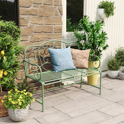 Outdoor Garden Bench with Exquisite Decorative Patterns and Durable Iron Construction for Long-Lasting Use by Fleur De Lis Living