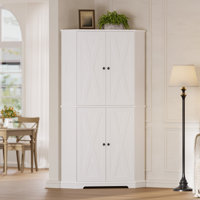 Farmhouse Corner Cabinet, 6-tier Kitchen Pantry Cabinet With 4 Adjustable Shelves, 2 Doors Storage & Spacious Hutch For Kitchen, Living Room, White by Ophelia & Co.