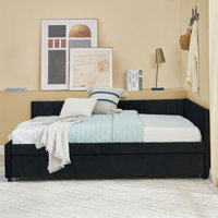 Full Size Daybed with Trundle Upholstered Tufted Sofa Bed, Sofa Bed Frame with Comfortable Backrest and Armrests, Velvet, Black(79.5