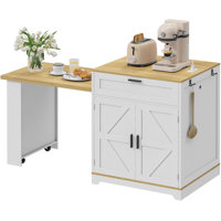 67.7" extendable kitchen island For Seating 2-6, Island Table For Kitchen with power outlet, Drawer, Sided Storage, Spice Racks, White by Gracie Oaks