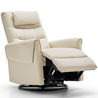 Airsky Genuine Leather Swivel Rocker Recliner Chair, Movable Headrest,wall Hugger Recliners,recliner Chairs For Adults,Recliner Chair With Lumbar Supp by Hokku Designs