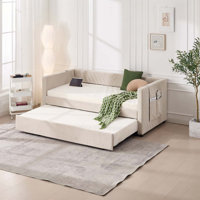 Upholstered Daybed with Trundle,USB Port ,Side Pockets by Everly Quinn