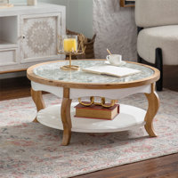 Round Coffee Table, Circle Center Table with Curved Legs and Removeable Tempered Glass Top, Cocktail Table for Living Room by One Allium Way