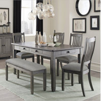 Dining Set Table w 6x Drawers Upholstered  Side Chairs Casual Country Style Dining Room Furniture by One Allium Way
